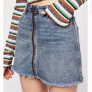 Free People Blue Front-Zip Denim Mini Skirt